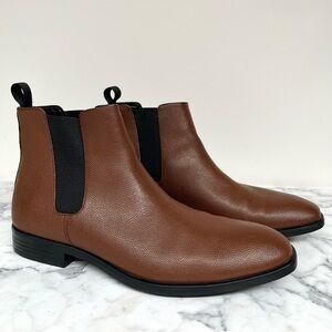 Calvin Klein Men's Corin Textured Tumbled Leather Chelsea Boot Dark Brown 10
